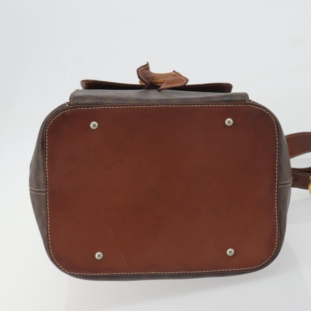 CELINE Macadam Shoulder Bag PVC Leather Brown Gold Tone Auth 196099