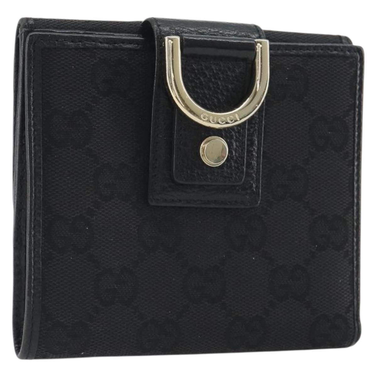 GUCCI GG Canvas Abby Compact Wallet Black Gold Tone 141411 Auth 196104
