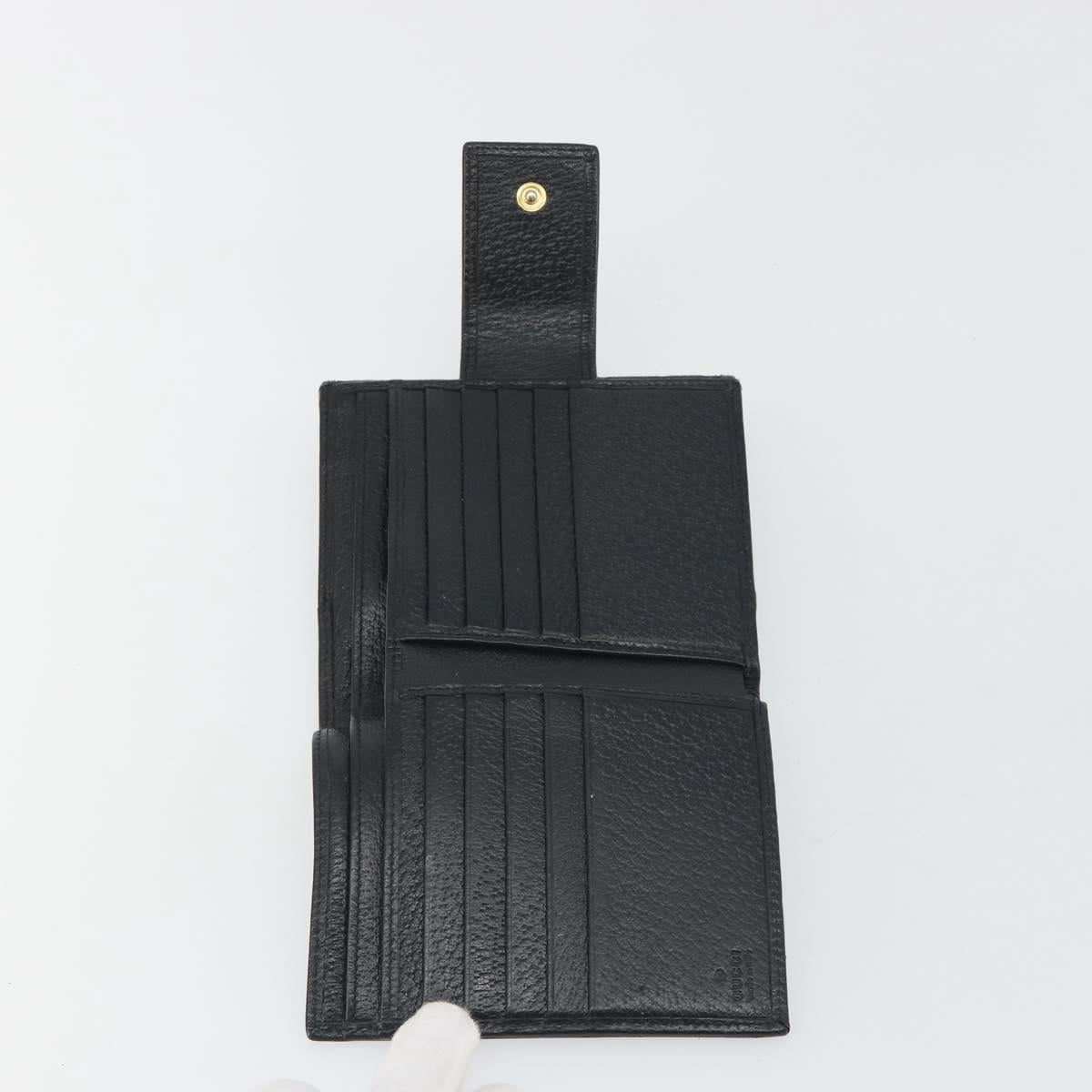 GUCCI GG Canvas Abby Compact Wallet Black Gold Tone 141411 Auth 196104