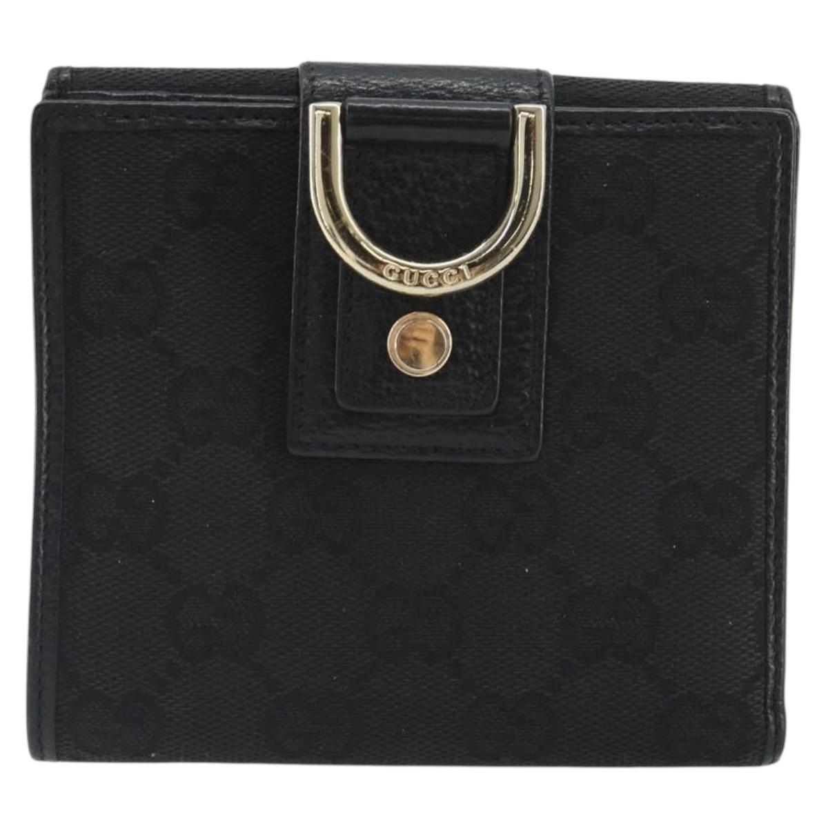 GUCCI GG Canvas Abby Compact Wallet Black Gold Tone 141411 Auth 196104