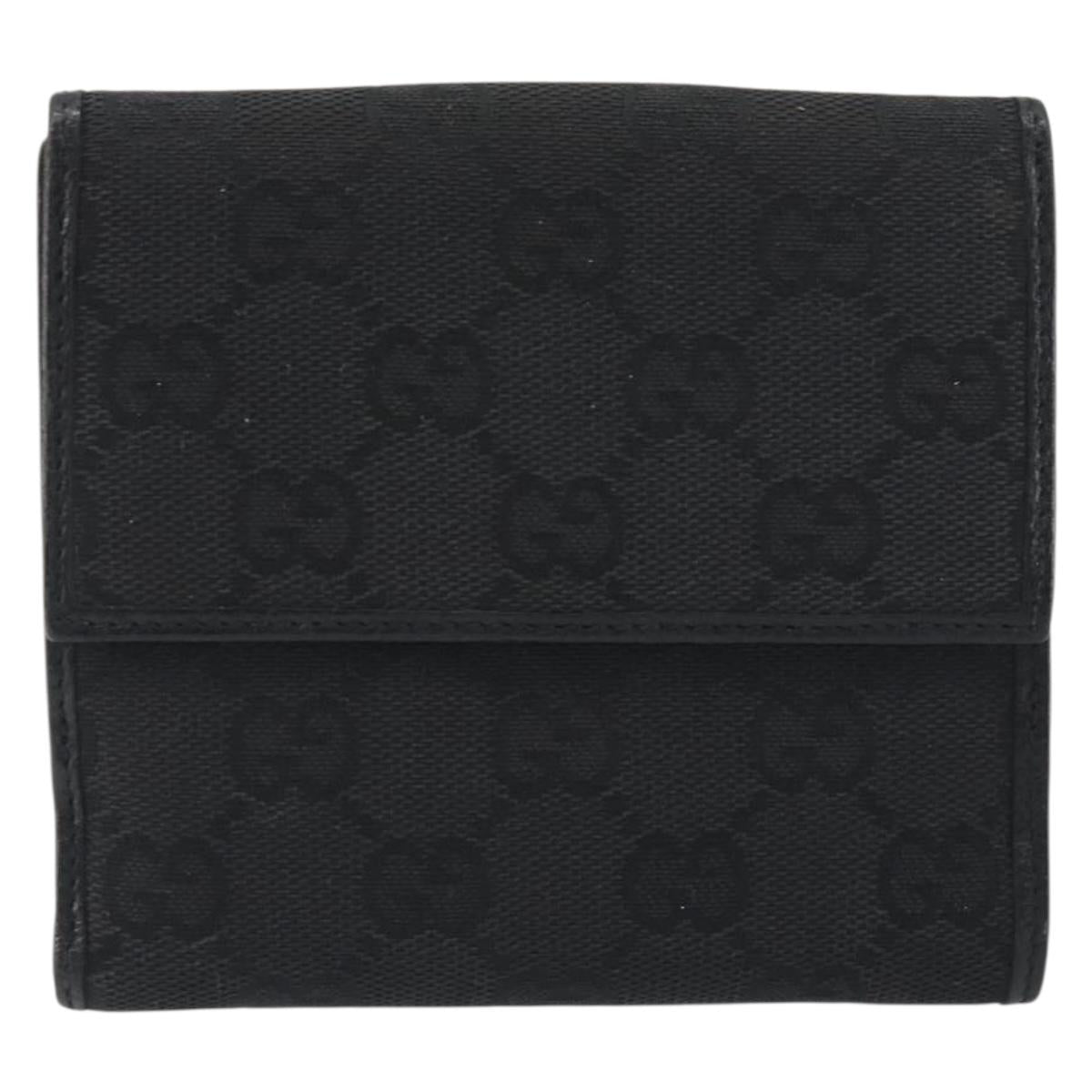 GUCCI GG Canvas Abby Compact Wallet Black Gold Tone 141411 Auth 196104