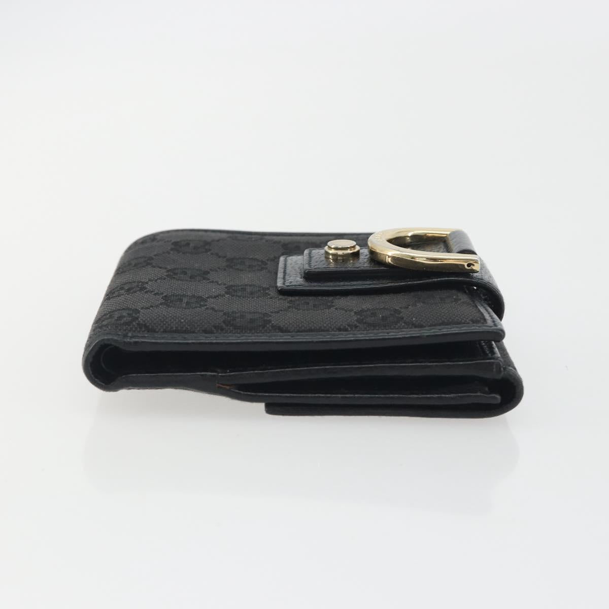 GUCCI GG Canvas Abby Compact Wallet Black Gold Tone 141411 Auth 196104