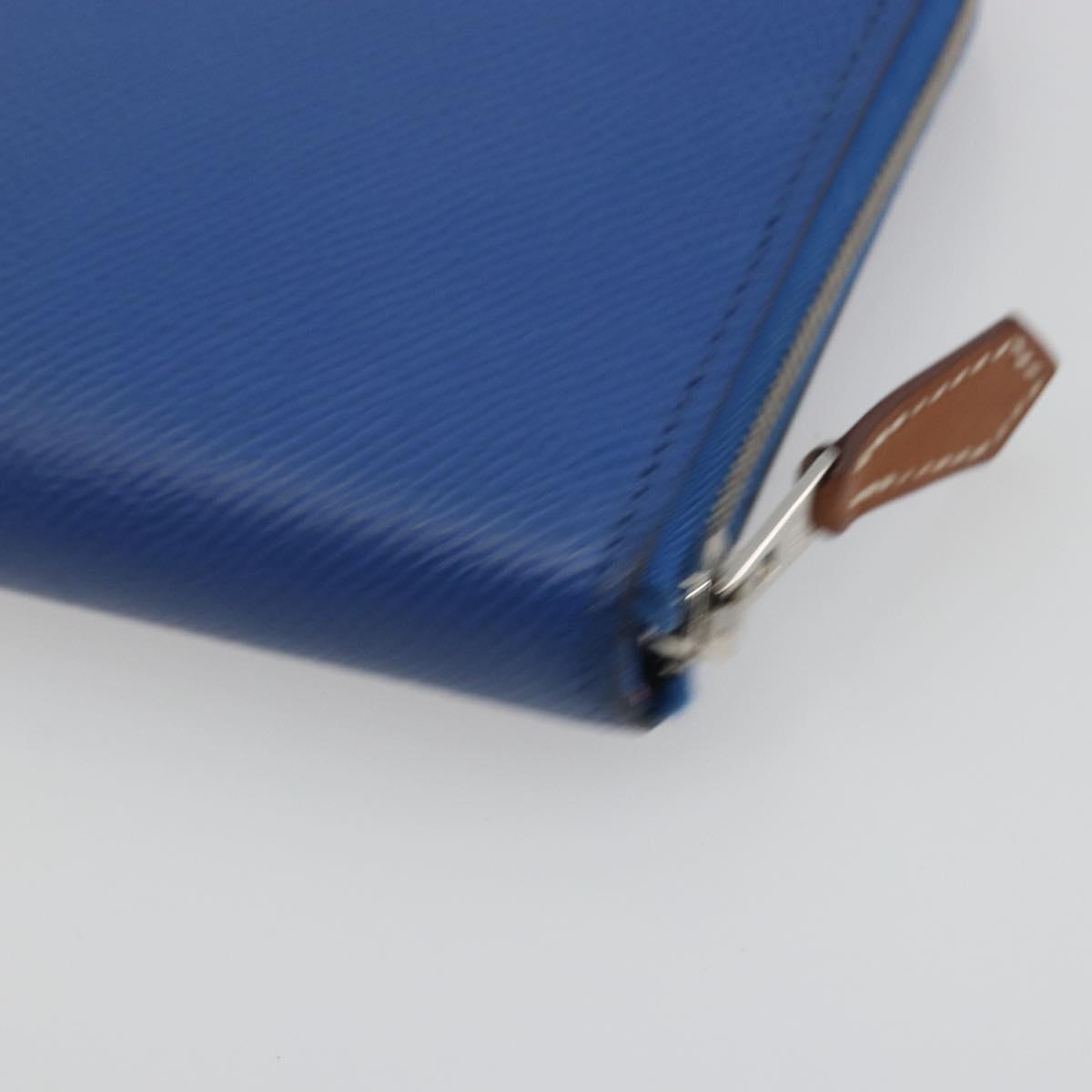 HERMES Azap Silk In Wallet Leather Blue Silver Auth 196106M