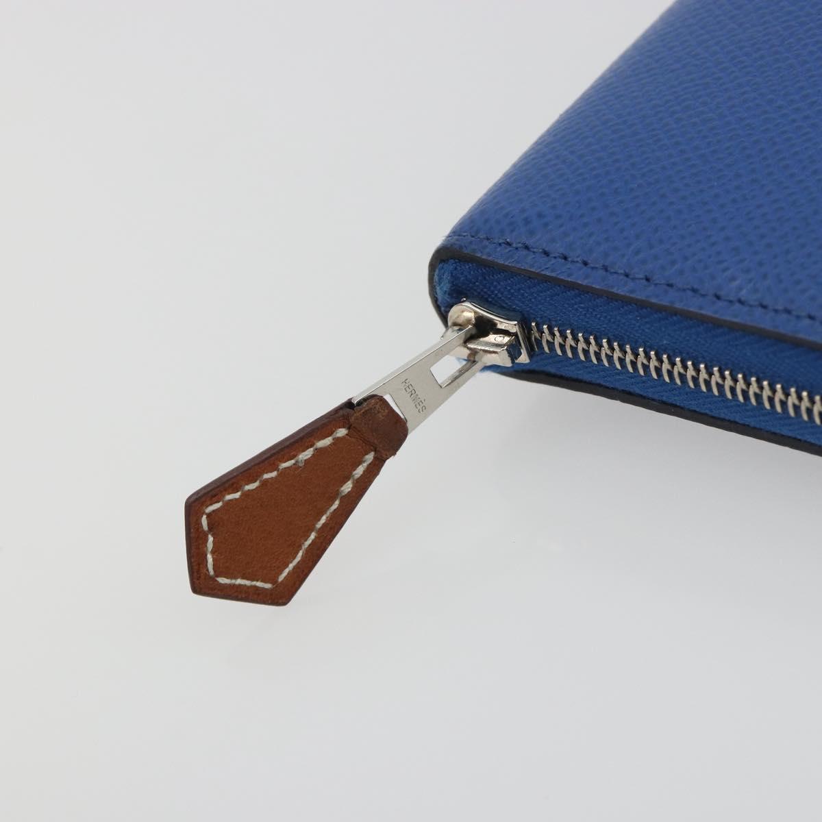 HERMES Azap Silk In Wallet Leather Blue Silver Auth 196106M