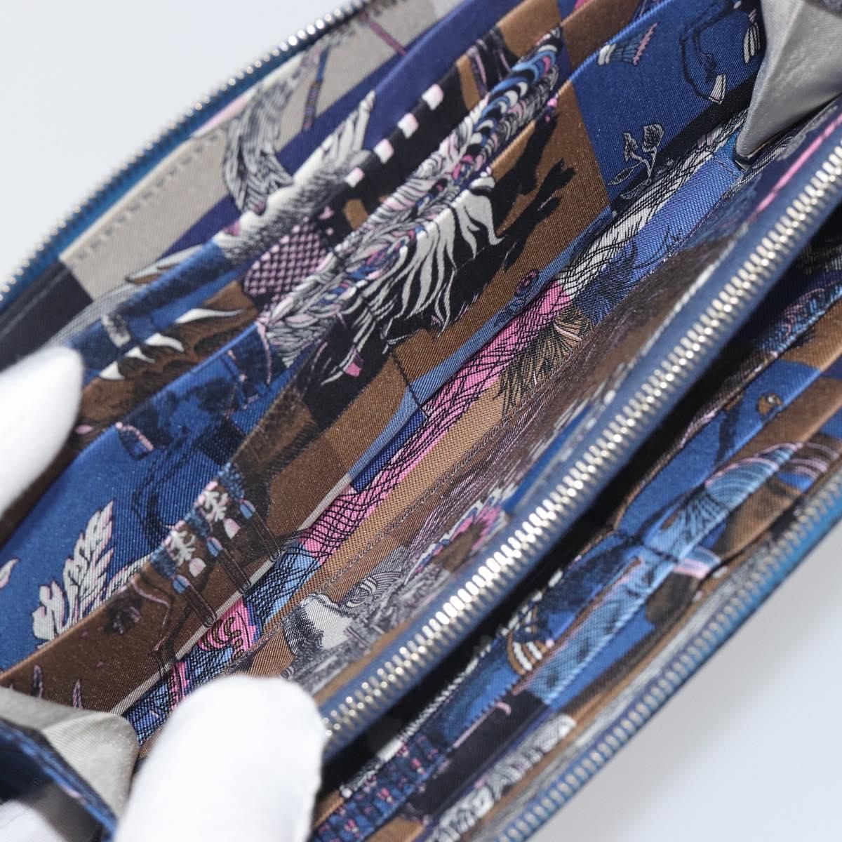 HERMES Azap Silk In Wallet Leather Blue Silver Auth 196106M