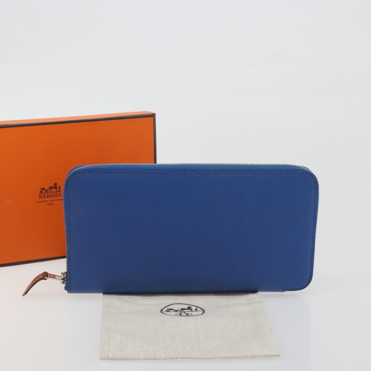HERMES Azap Silk In Wallet Leather Blue Silver Auth 196106M