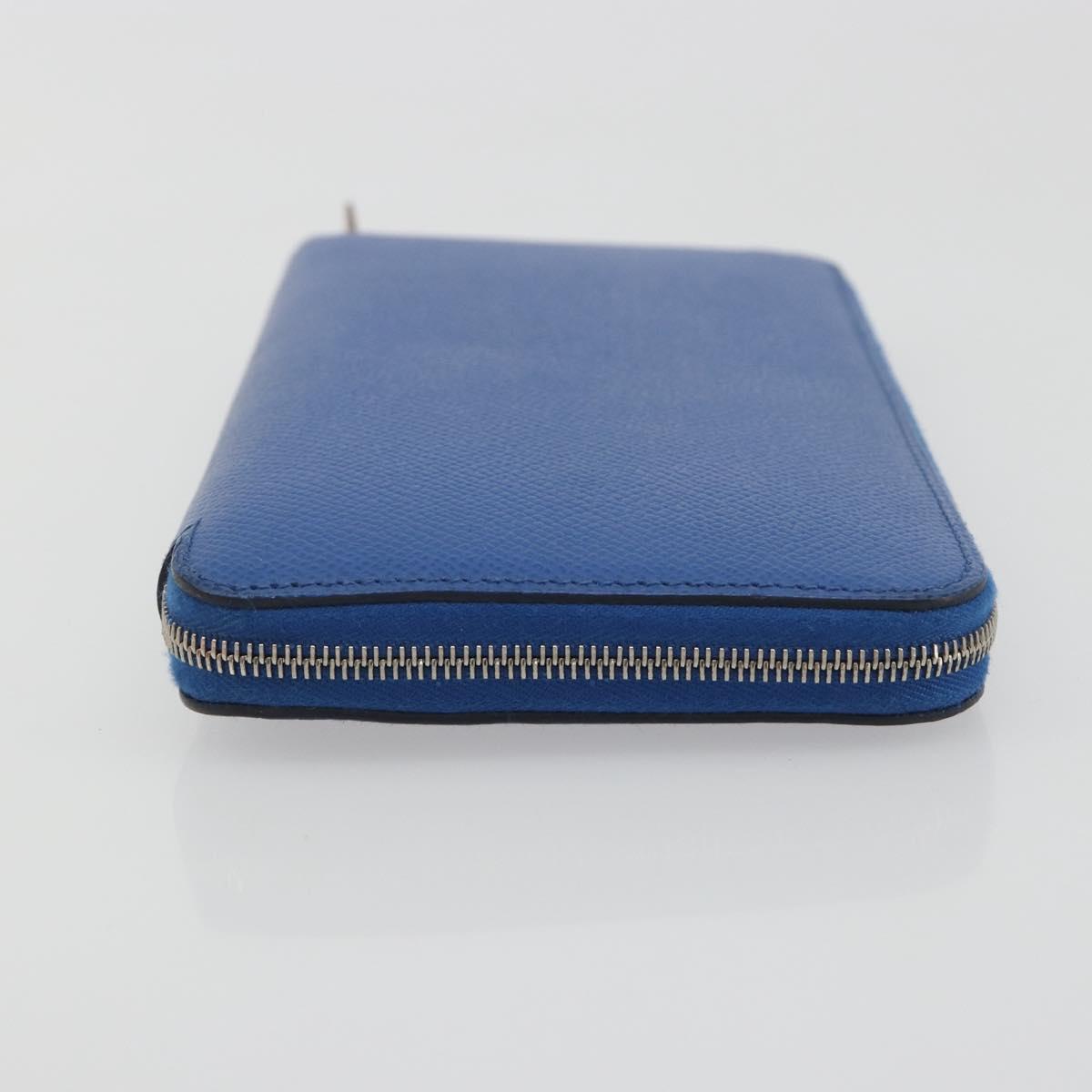 HERMES Azap Silk In Wallet Leather Blue Silver Auth 196106M