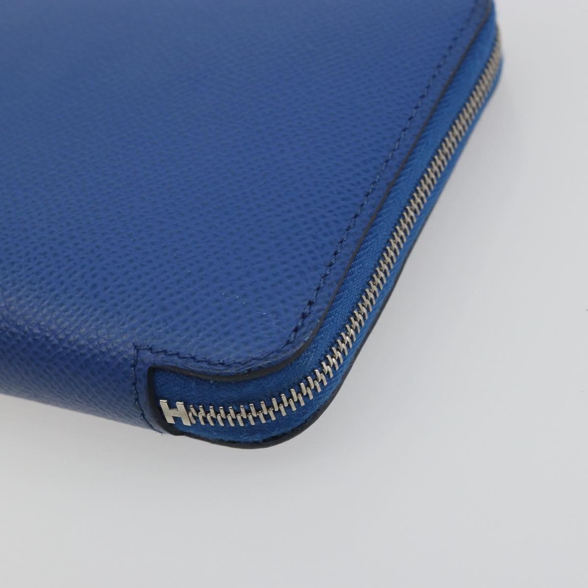 HERMES Azap Silk In Wallet Leather Blue Silver Auth 196106M