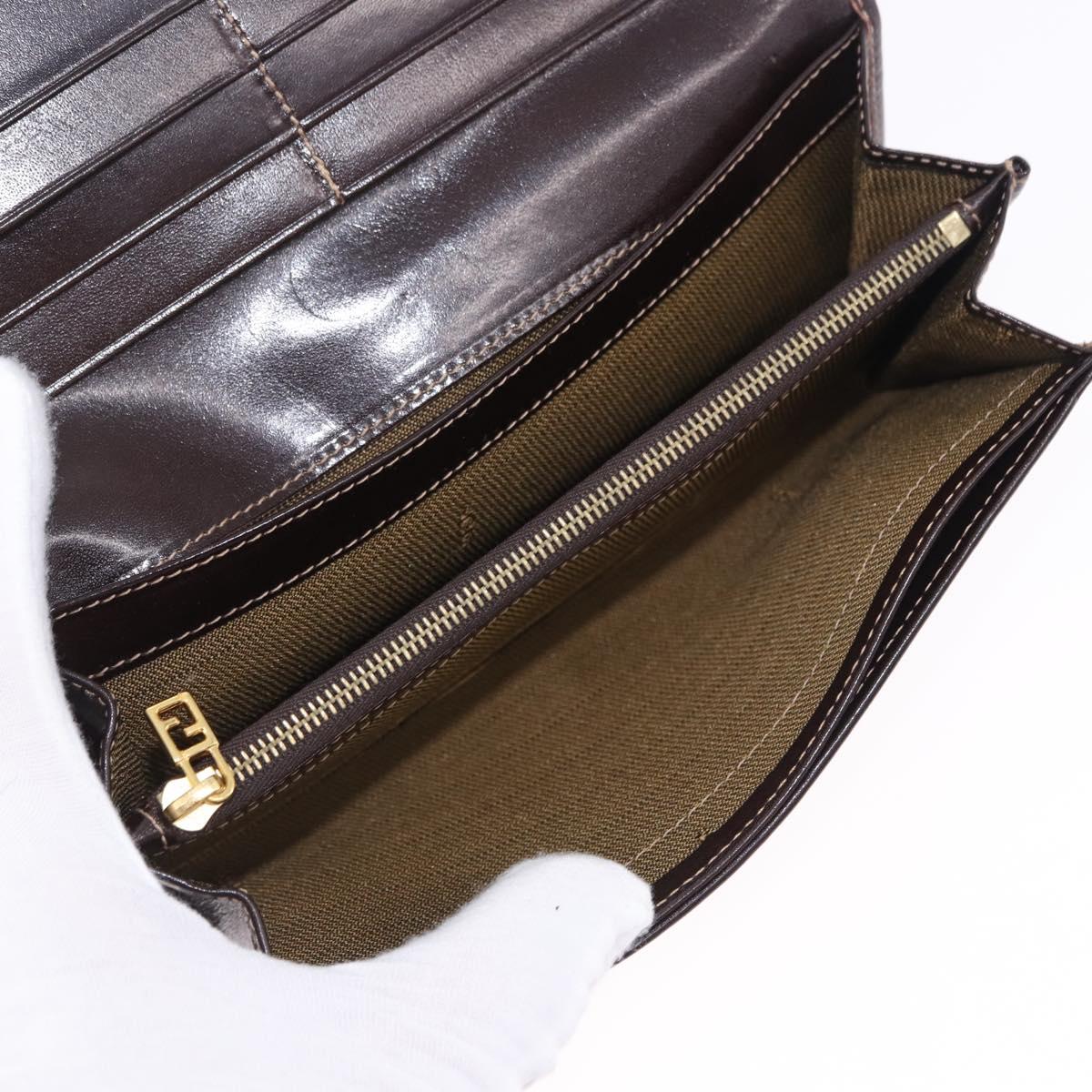 FENDI Zucca Canvas Long Wallet Black Brown Auth 196107V