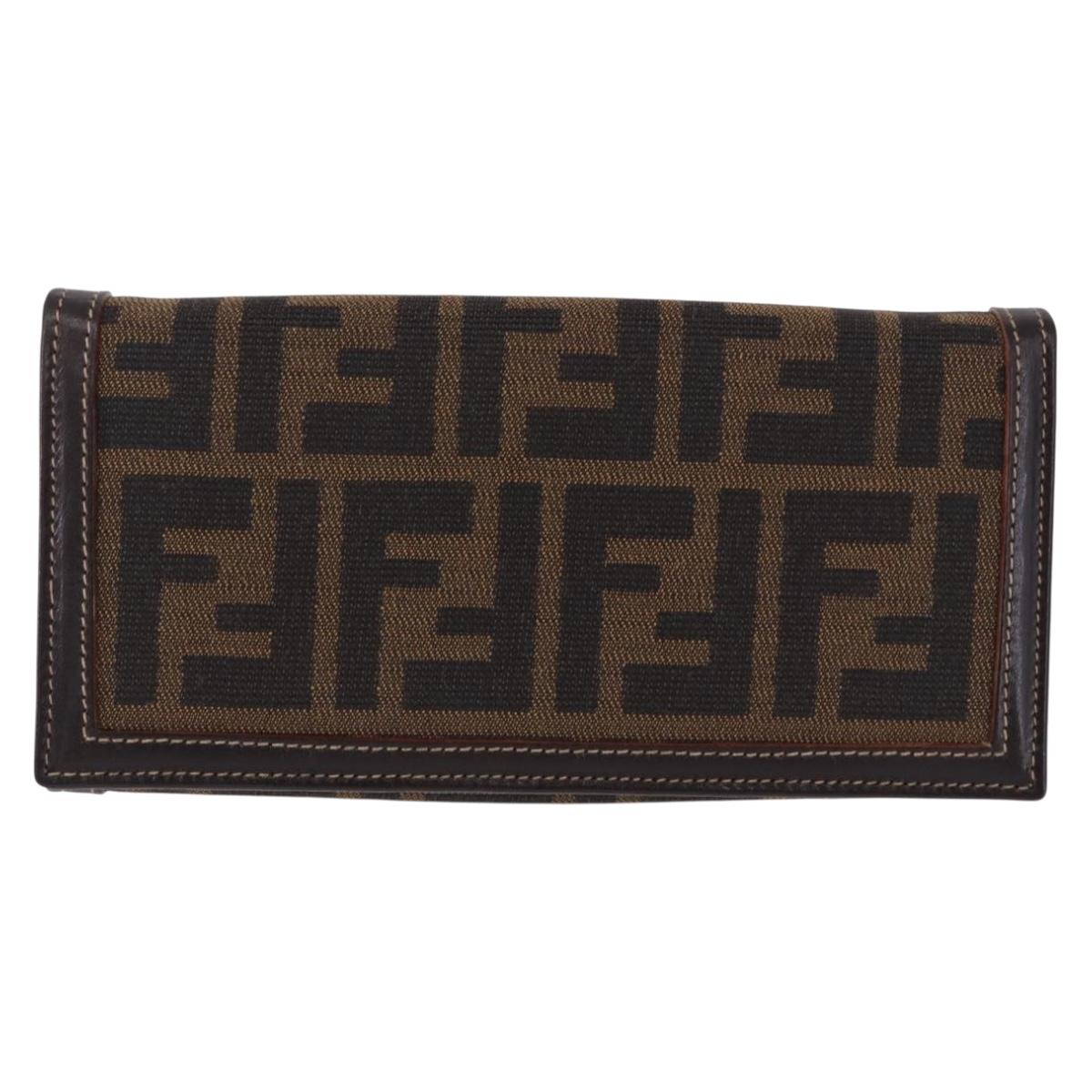 FENDI Zucca Canvas Long Wallet Black Brown Auth 196107V