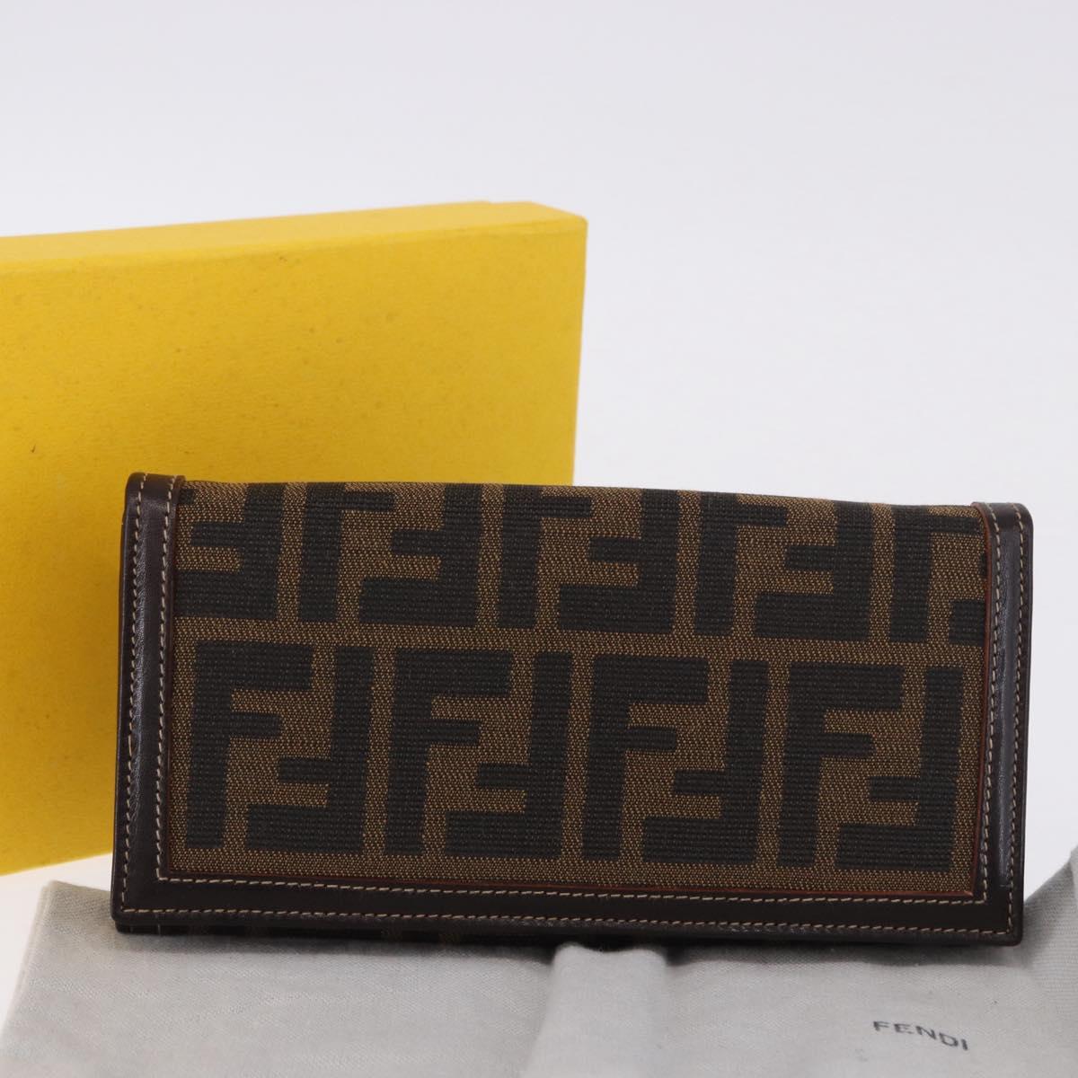 FENDI Zucca Canvas Long Wallet Black Brown Auth 196107V