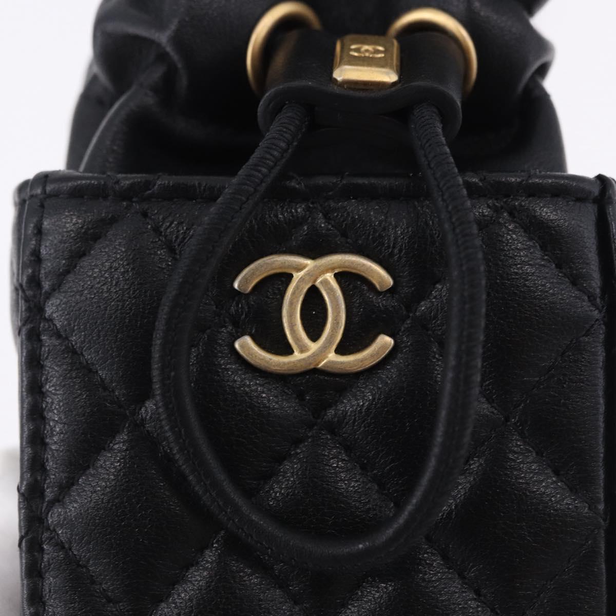 CHANEL Matelasse Chain Shoulder Bag Lamb Skin Black Gold Tone CC Auth 196108SAM