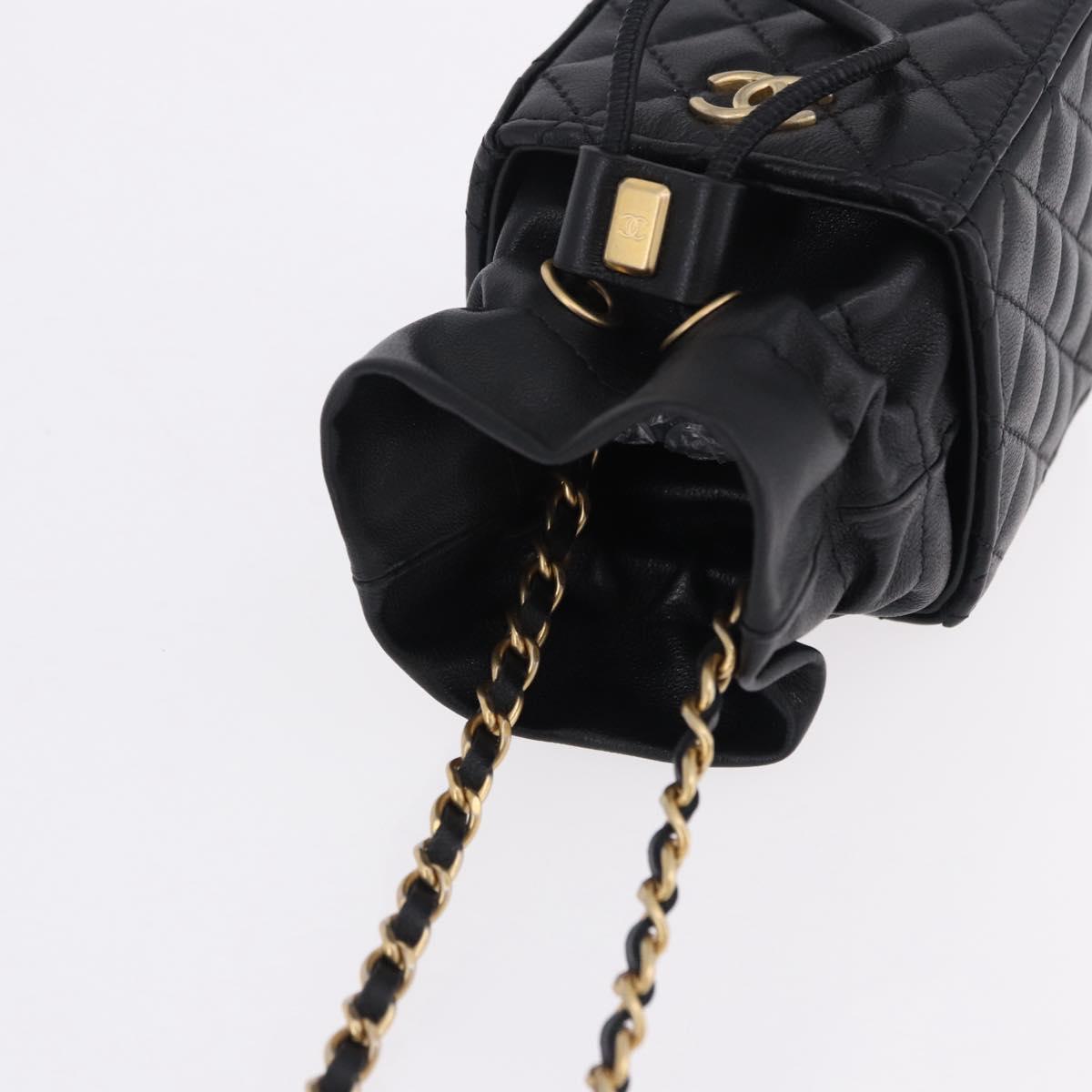 CHANEL Matelasse Chain Shoulder Bag Lamb Skin Black Gold Tone CC Auth 196108SAM