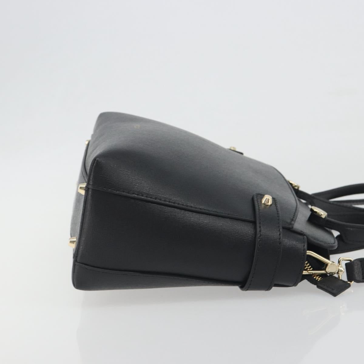 FURLA Hand Bag Leather 2way Black Gold Tone Auth 196110A