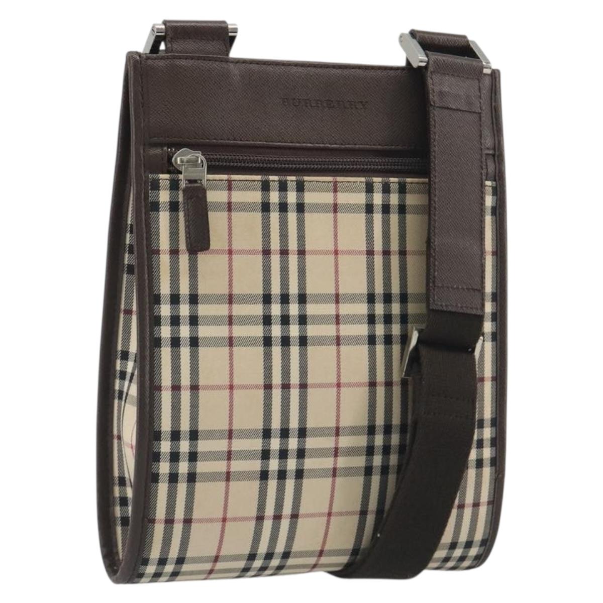 BURBERRY Nova Check Shoulder Bag Canvas Beige Silver Auth 196117
