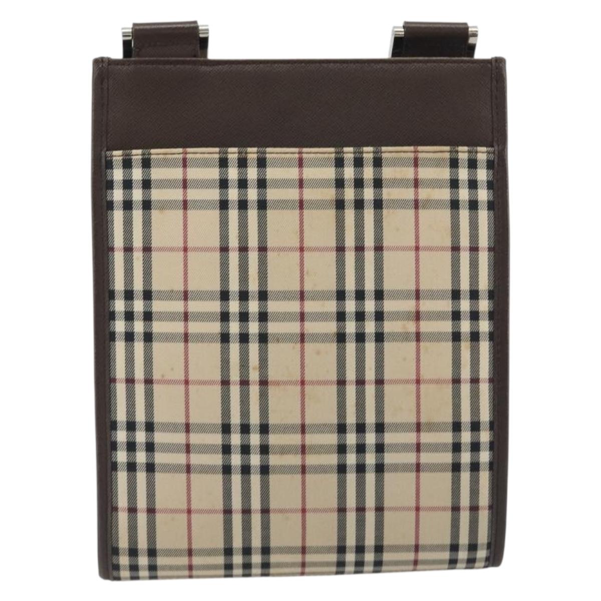 BURBERRY Nova Check Shoulder Bag Canvas Beige Silver Auth 196117