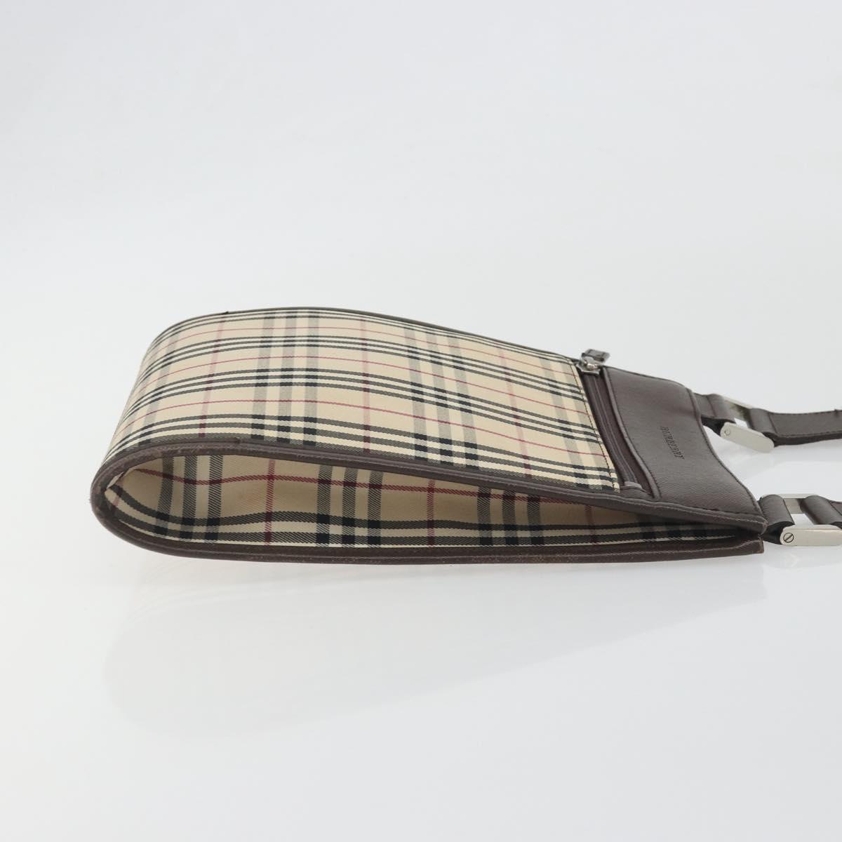 BURBERRY Nova Check Shoulder Bag Canvas Beige Silver Auth 196117