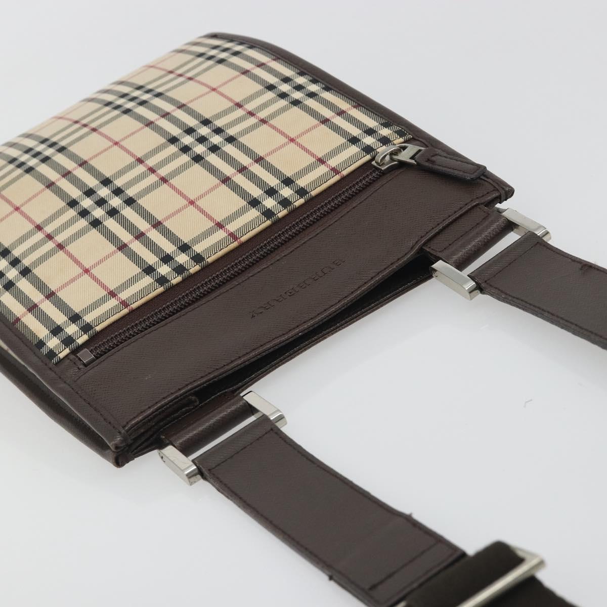 BURBERRY Nova Check Shoulder Bag Canvas Beige Silver Auth 196117