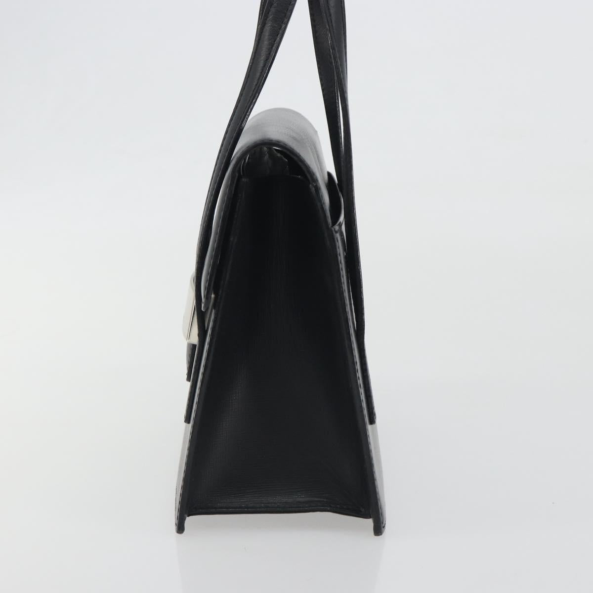 BURBERRY Hand Bag Leather Black Silver Auth 196118