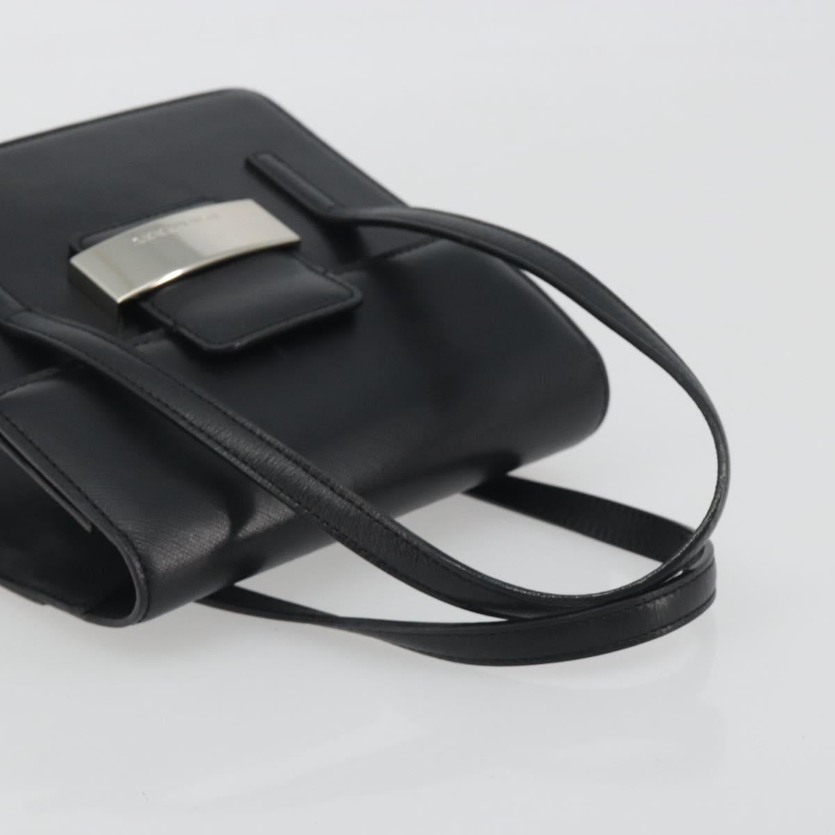 BURBERRY Hand Bag Leather Black Silver Auth 196118
