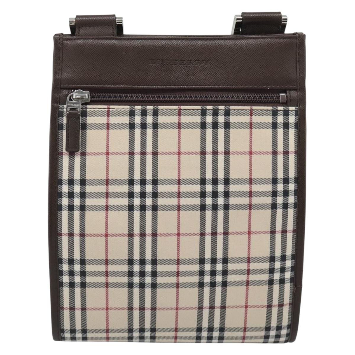 BURBERRY Nova Check Shoulder Bag Canvas Beige Silver Auth 196121