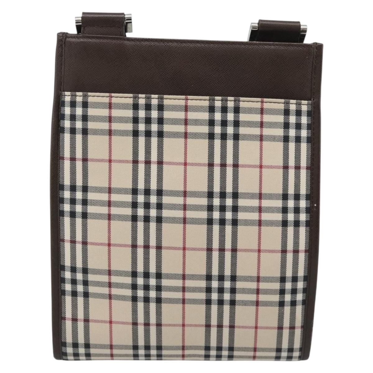BURBERRY Nova Check Shoulder Bag Canvas Beige Silver Auth 196121