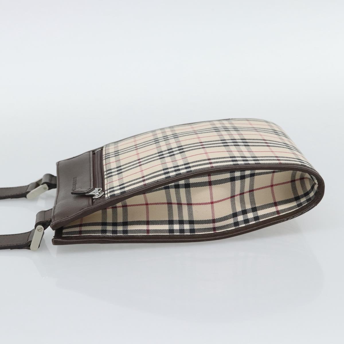 BURBERRY Nova Check Shoulder Bag Canvas Beige Silver Auth 196121