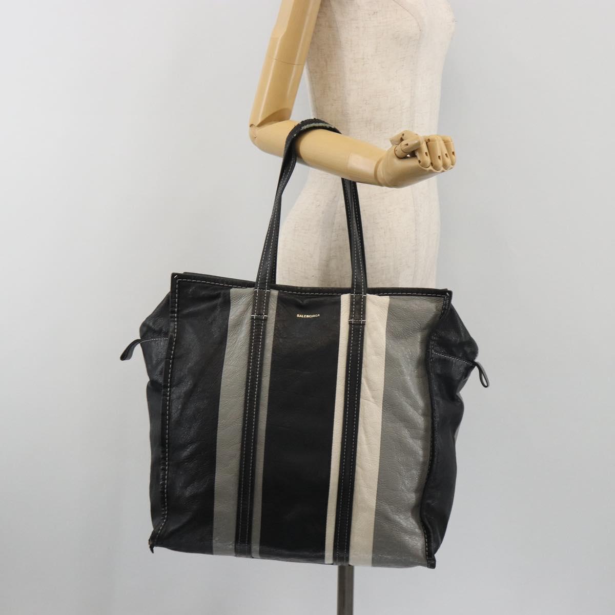 BALENCIAGA Barbes Medium Shopper Tote Bag Leather Black White 480792 Auth 196122