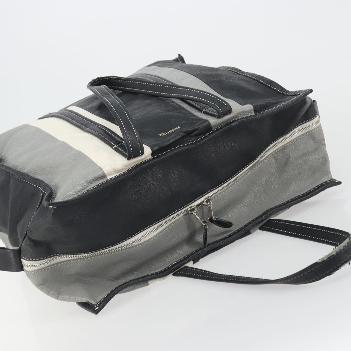 BALENCIAGA Barbes Medium Shopper Tote Bag Leather Black White 480792 Auth 196122