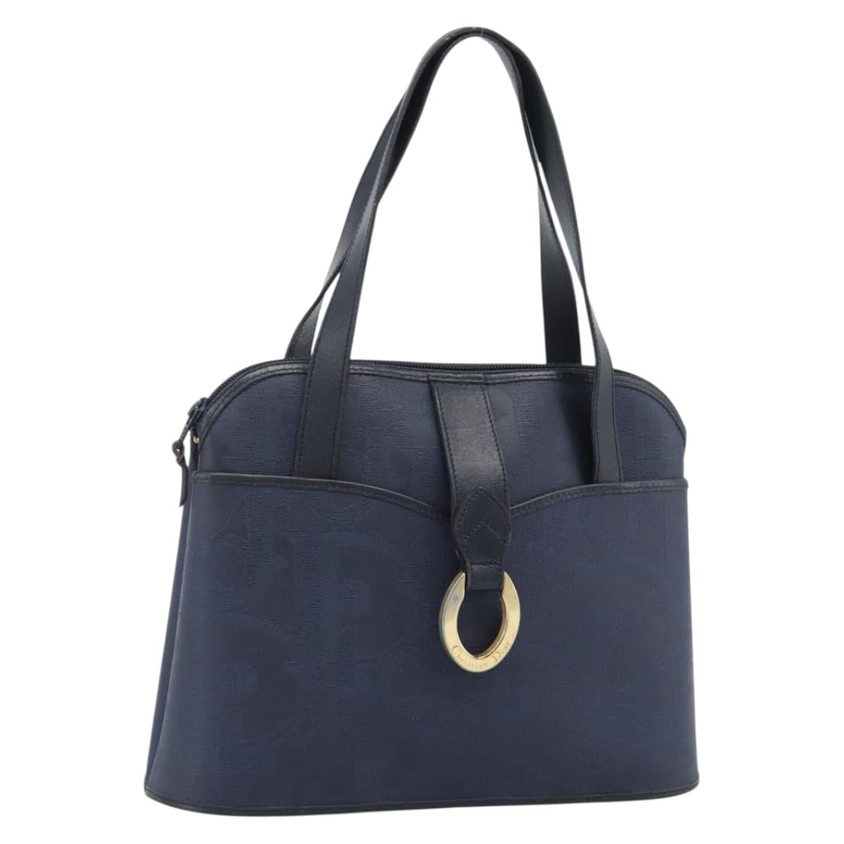 Christian Dior Trotter Hand Bag PVC Leather Navy Gold Tone Auth 196124