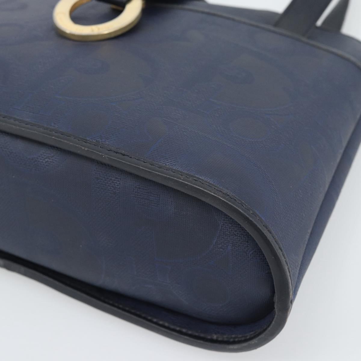 Christian Dior Trotter Hand Bag PVC Leather Navy Gold Tone Auth 196124