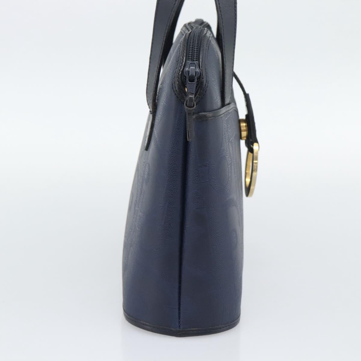 Christian Dior Trotter Hand Bag PVC Leather Navy Gold Tone Auth 196124