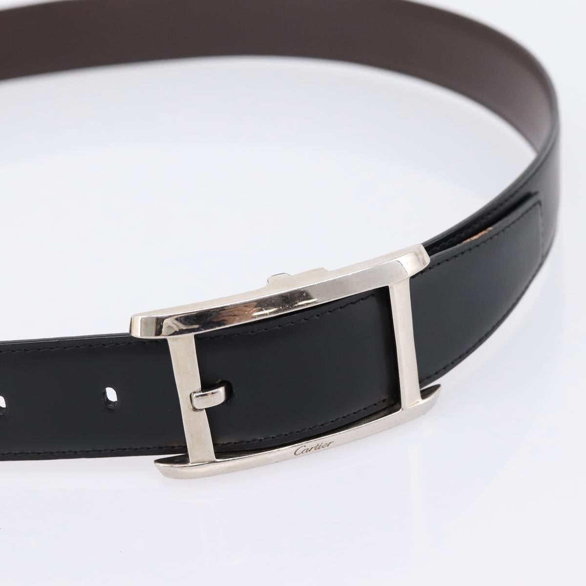 CARTIER Belt Leather 37.8"" Black Silver Auth 196125V
