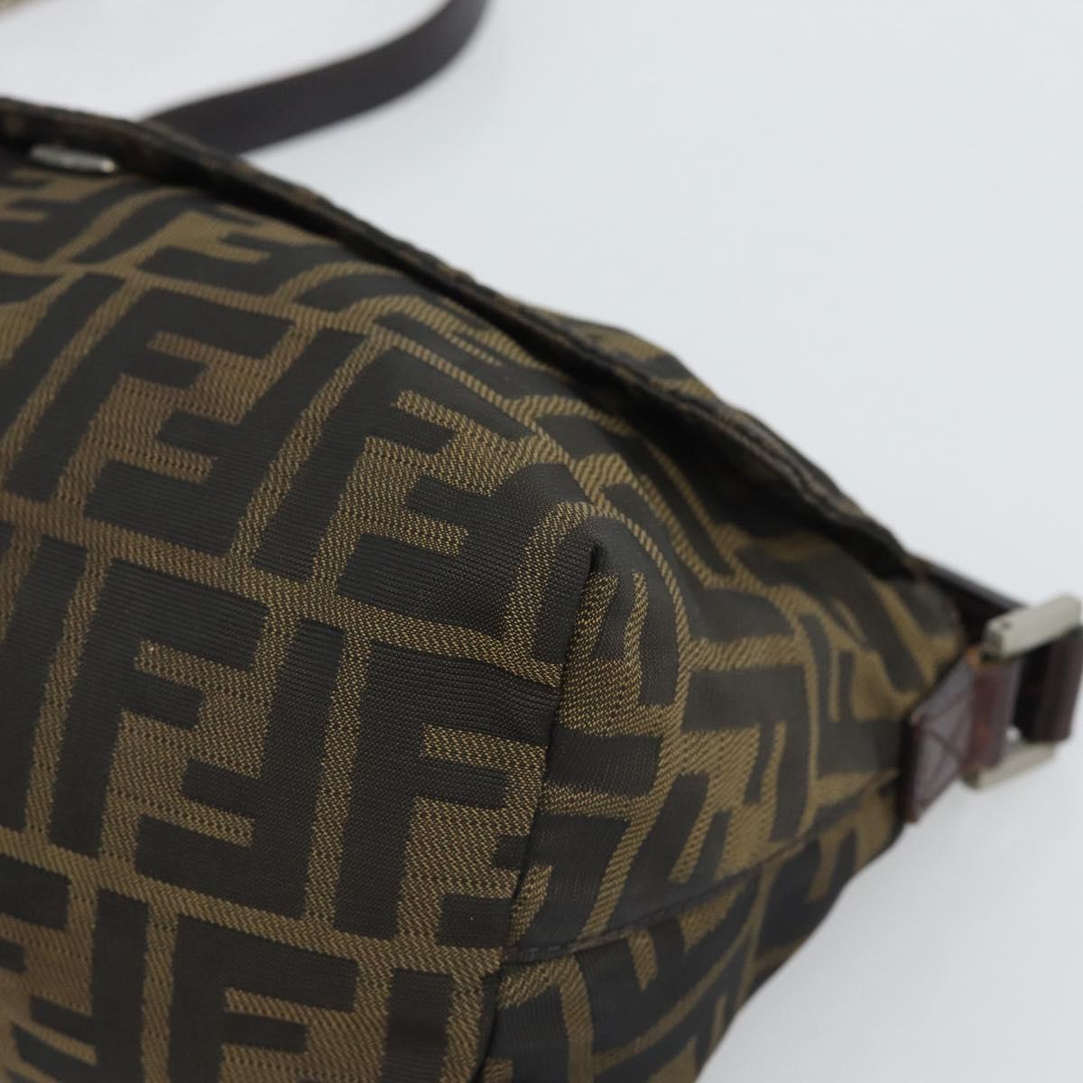 FENDI Zucca Canvas Shoulder Bag Brown Silver Auth 196126