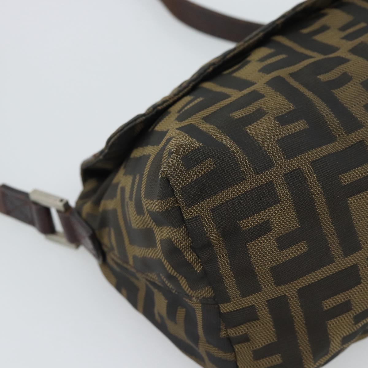 FENDI Zucca Canvas Shoulder Bag Brown Silver Auth 196126