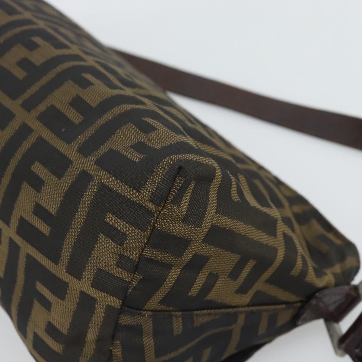 FENDI Zucca Canvas Shoulder Bag Brown Silver Auth 196126