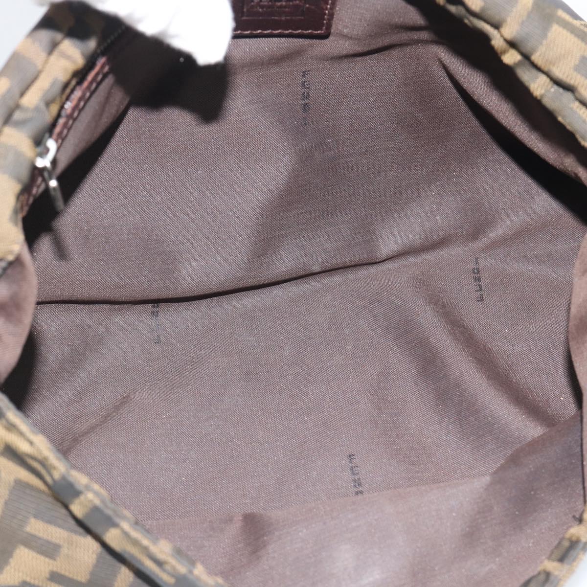FENDI Zucca Canvas Shoulder Bag Brown Silver Auth 196126