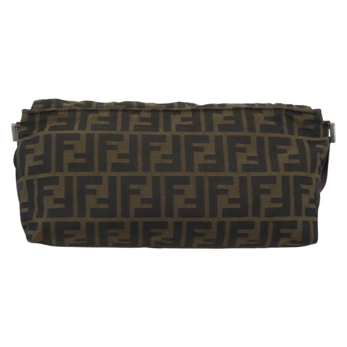 FENDI Zucca Canvas Shoulder Bag Brown Silver Auth 196126