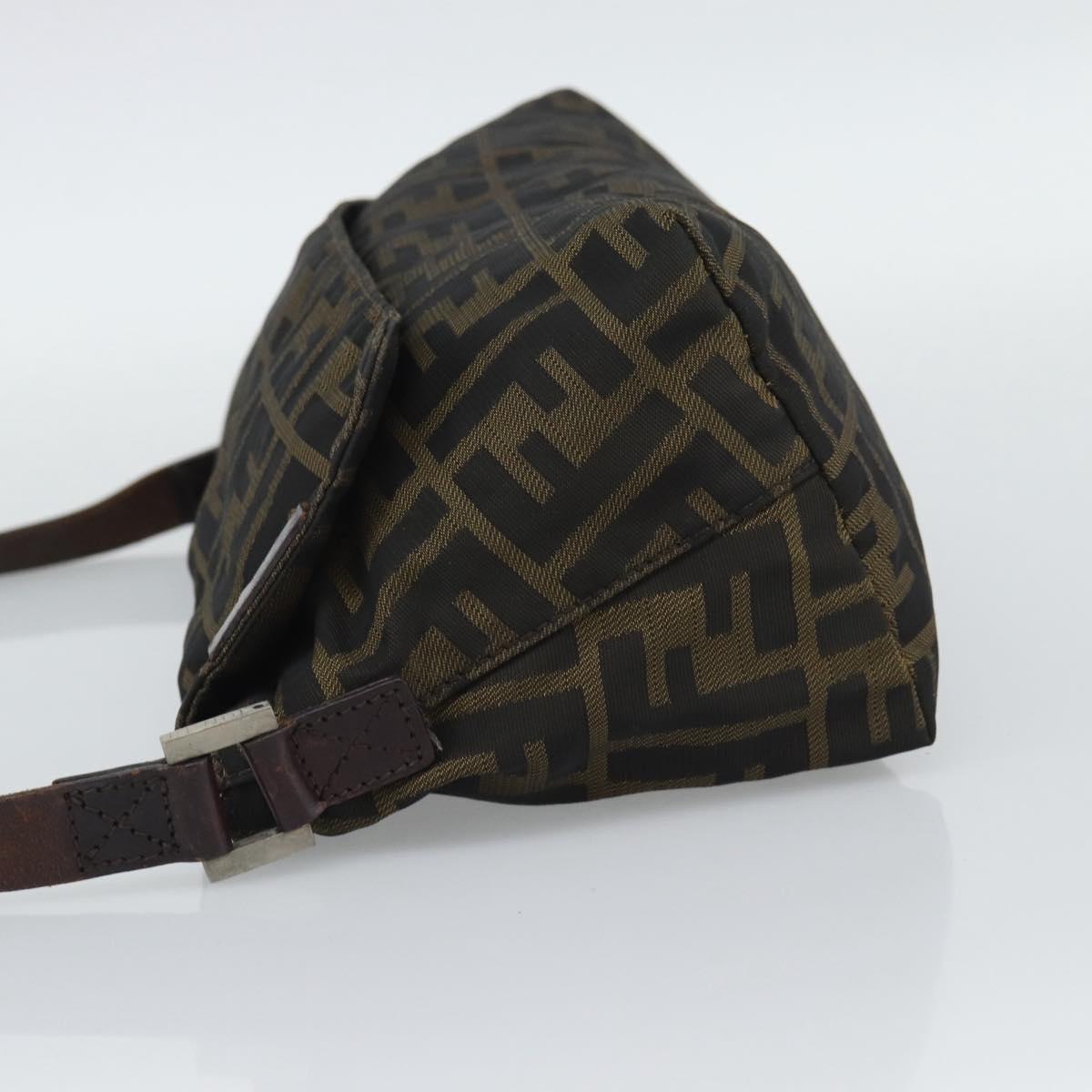 FENDI Zucca Canvas Shoulder Bag Brown Silver Auth 196126