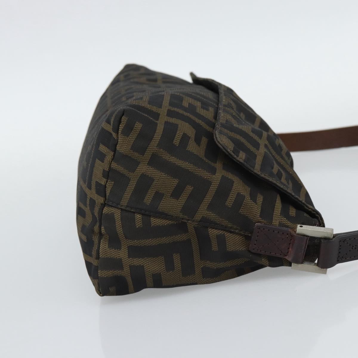 FENDI Zucca Canvas Shoulder Bag Brown Silver Auth 196126