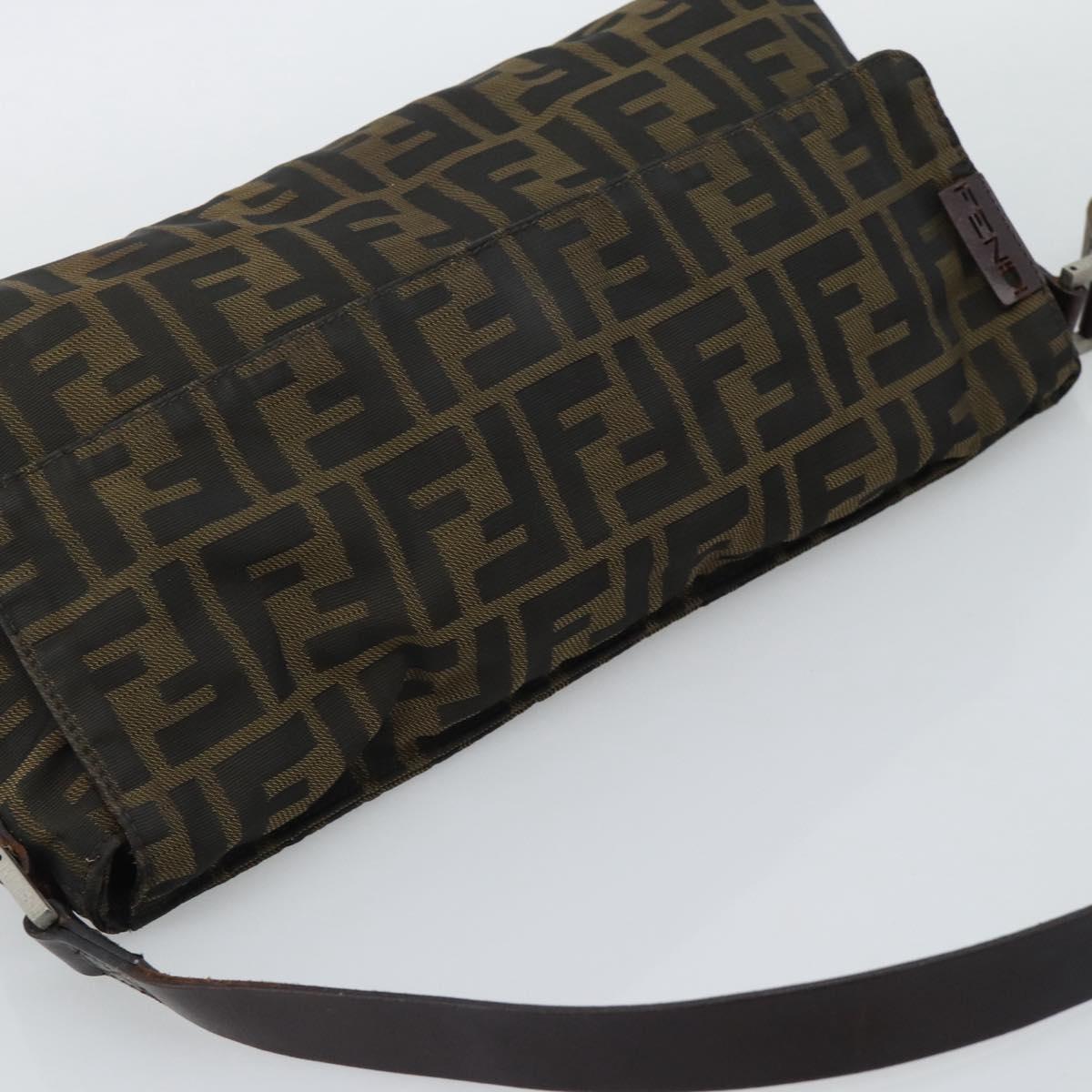 FENDI Zucca Canvas Shoulder Bag Brown Silver Auth 196126