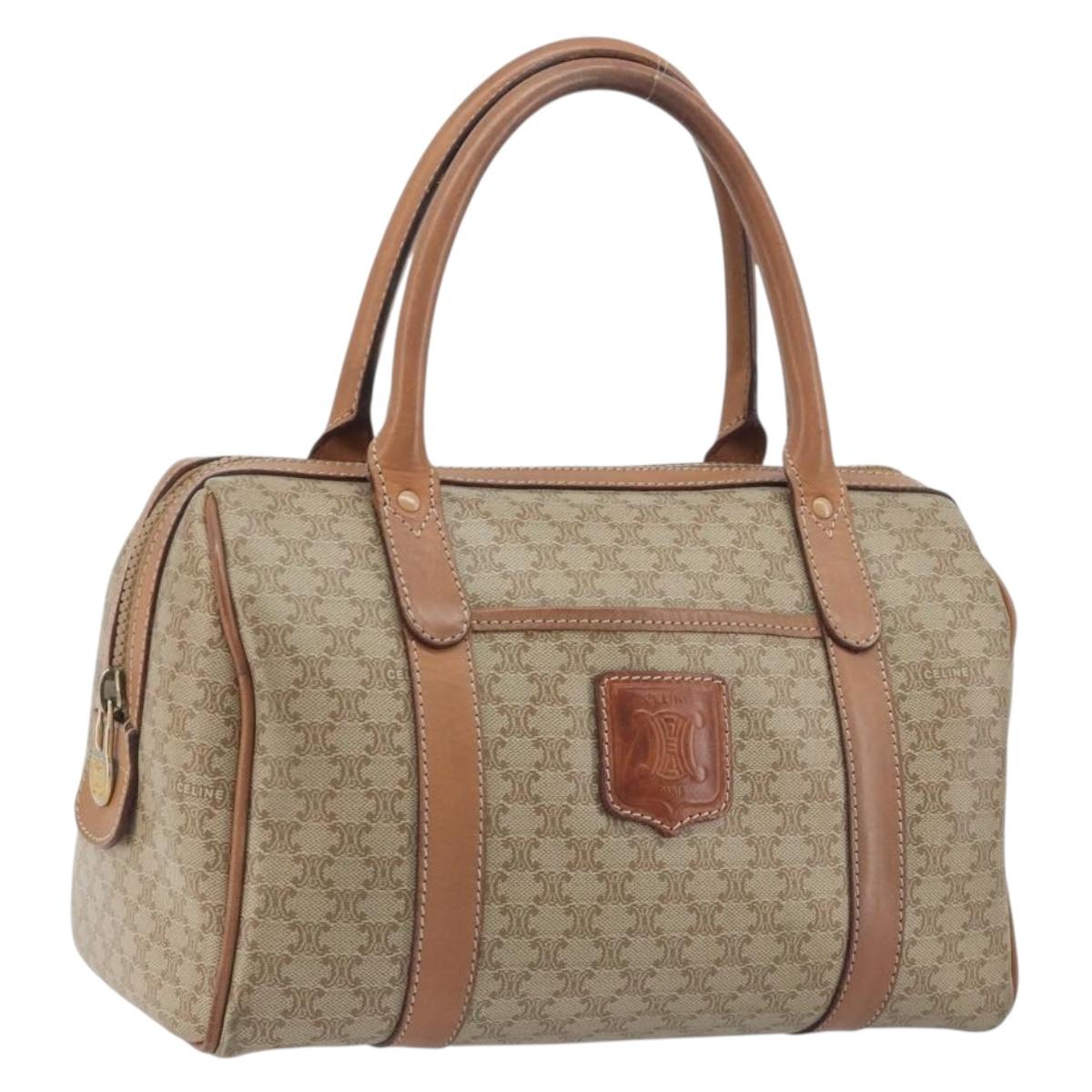 CELINE Macadam Boston Bag PVC Leather Beige Gold Tone Auth 196127