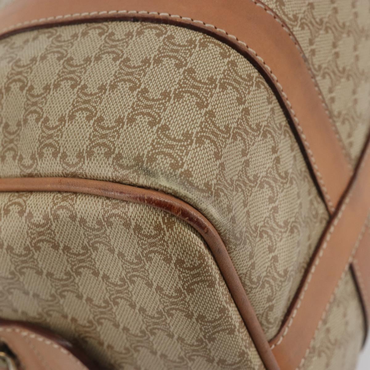 CELINE Macadam Boston Bag PVC Leather Beige Gold Tone Auth 196127