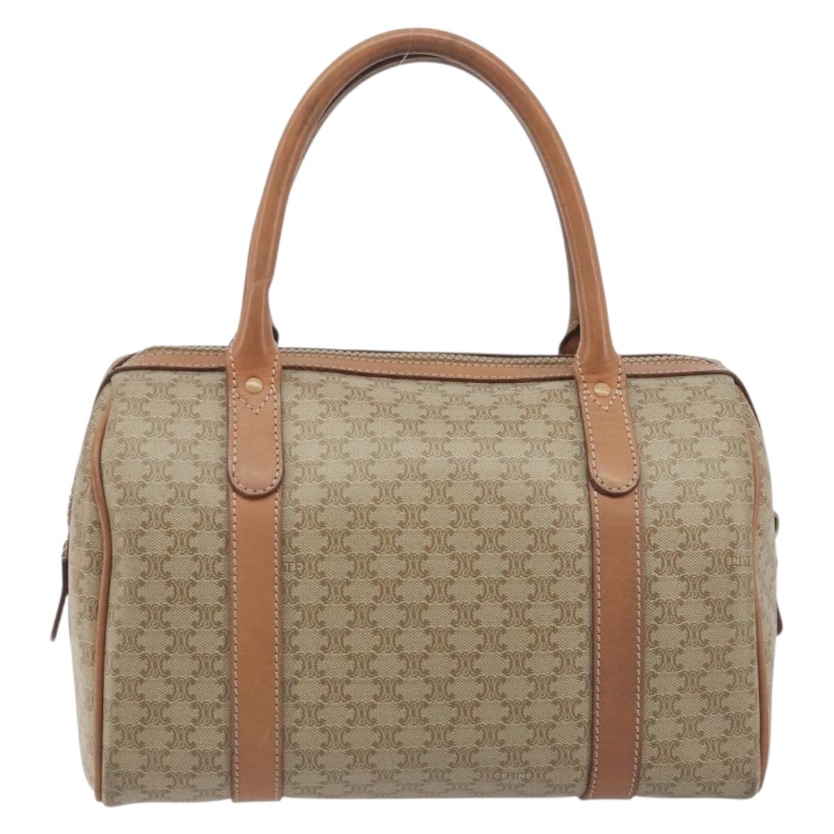 CELINE Macadam Boston Bag PVC Leather Beige Gold Tone Auth 196127