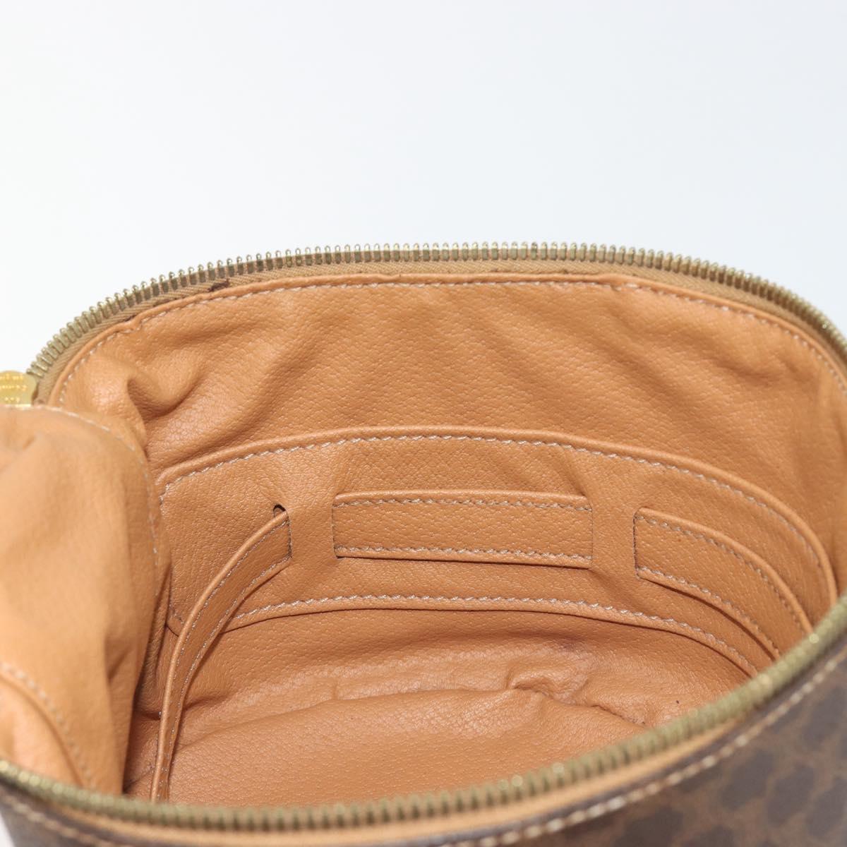 CELINE Macadam Vanity Cosmetic Pouch PVC Leather Brown Gold Tone Auth 196128A