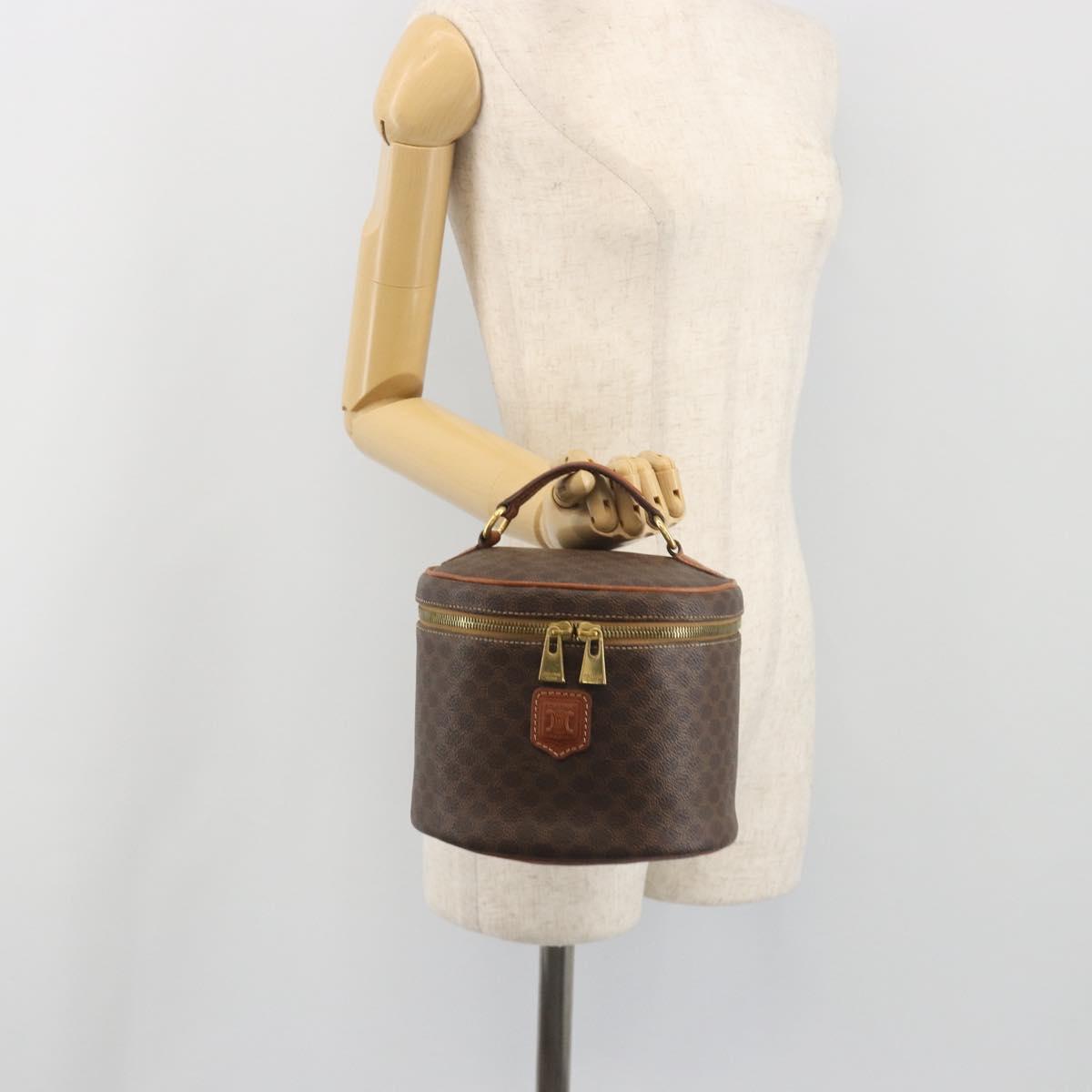 CELINE Macadam Vanity Cosmetic Pouch PVC Leather Brown Gold Tone Auth 196128A