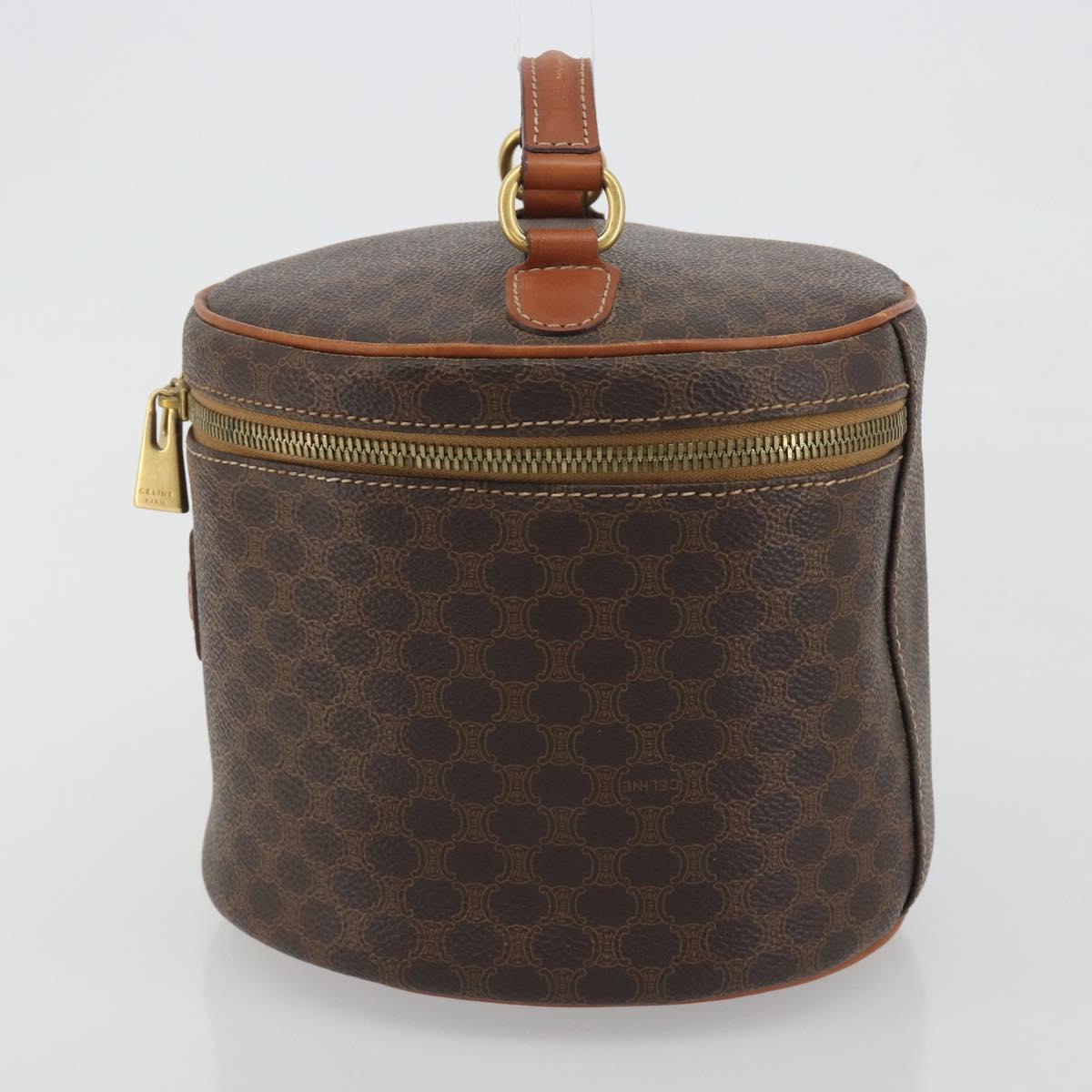 CELINE Macadam Vanity Cosmetic Pouch PVC Leather Brown Gold Tone Auth 196128A