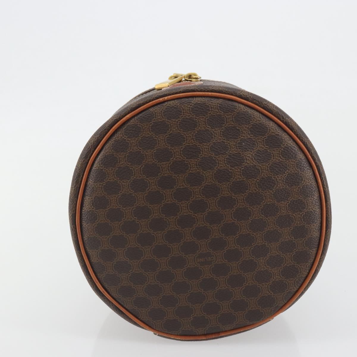 CELINE Macadam Vanity Cosmetic Pouch PVC Leather Brown Gold Tone Auth 196128A