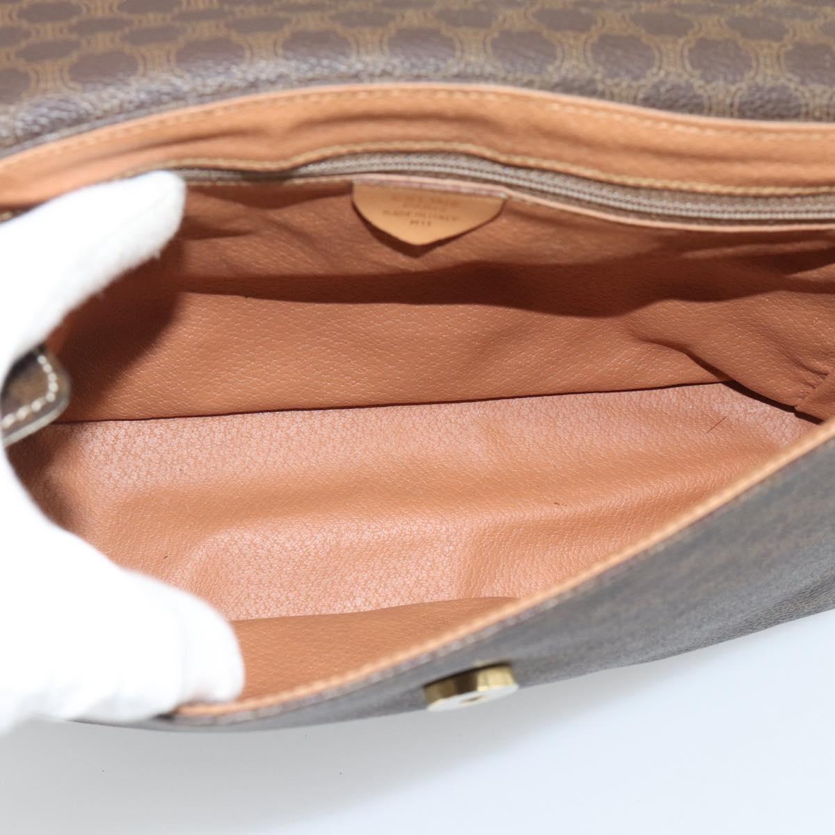 CELINE Macadam Shoulder Bag PVC Leather Brown Gold Tone Auth 196129