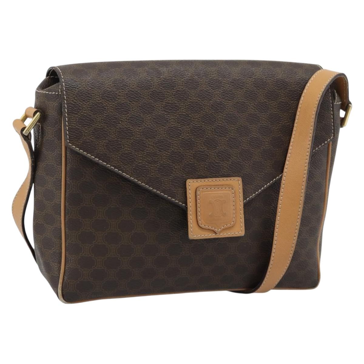 CELINE Macadam Shoulder Bag PVC Leather Brown Gold Tone Auth 196129
